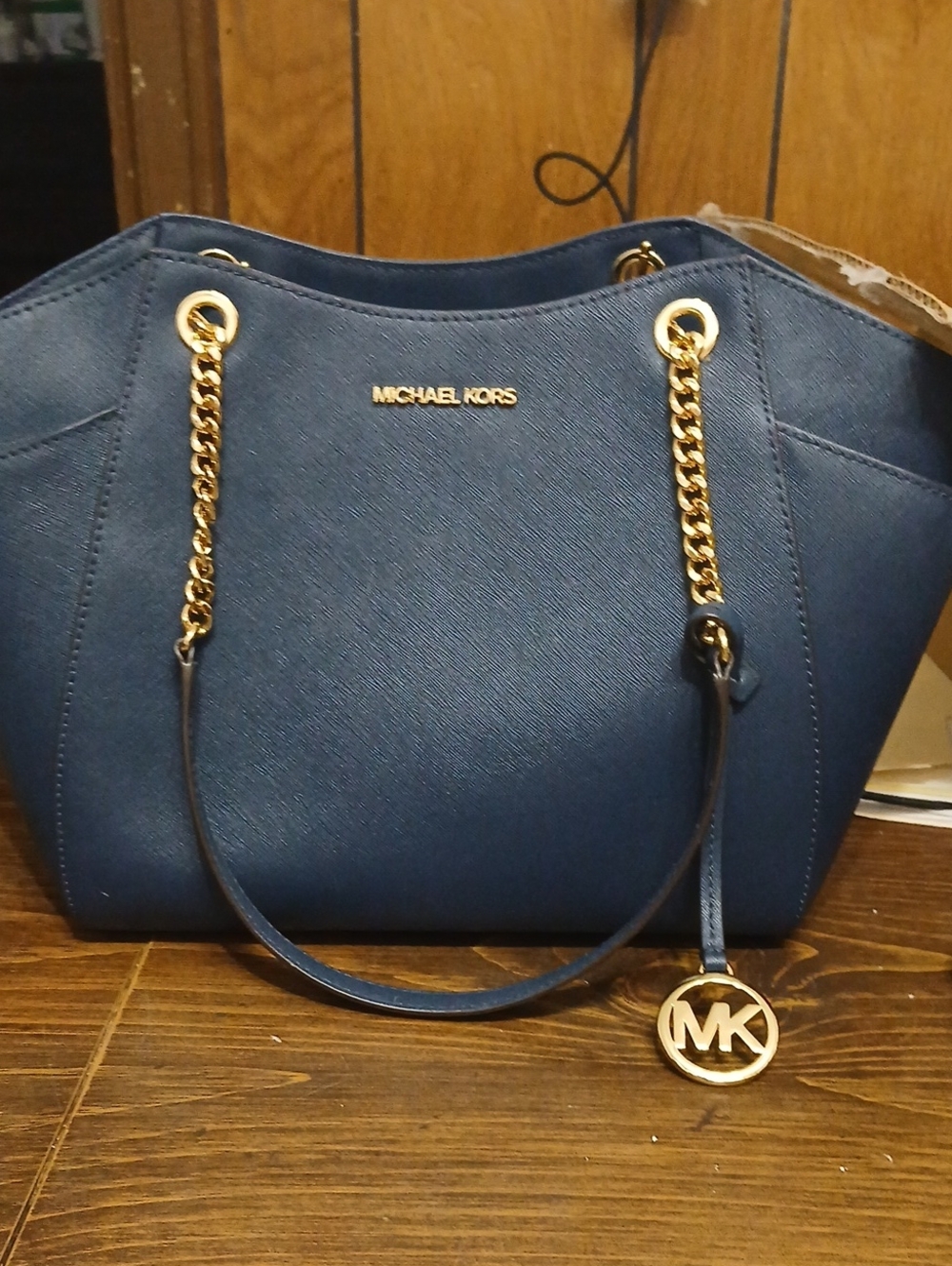 Michael Kors Navy Saffiano Shoulder Tote with Gold Hardware NWOT